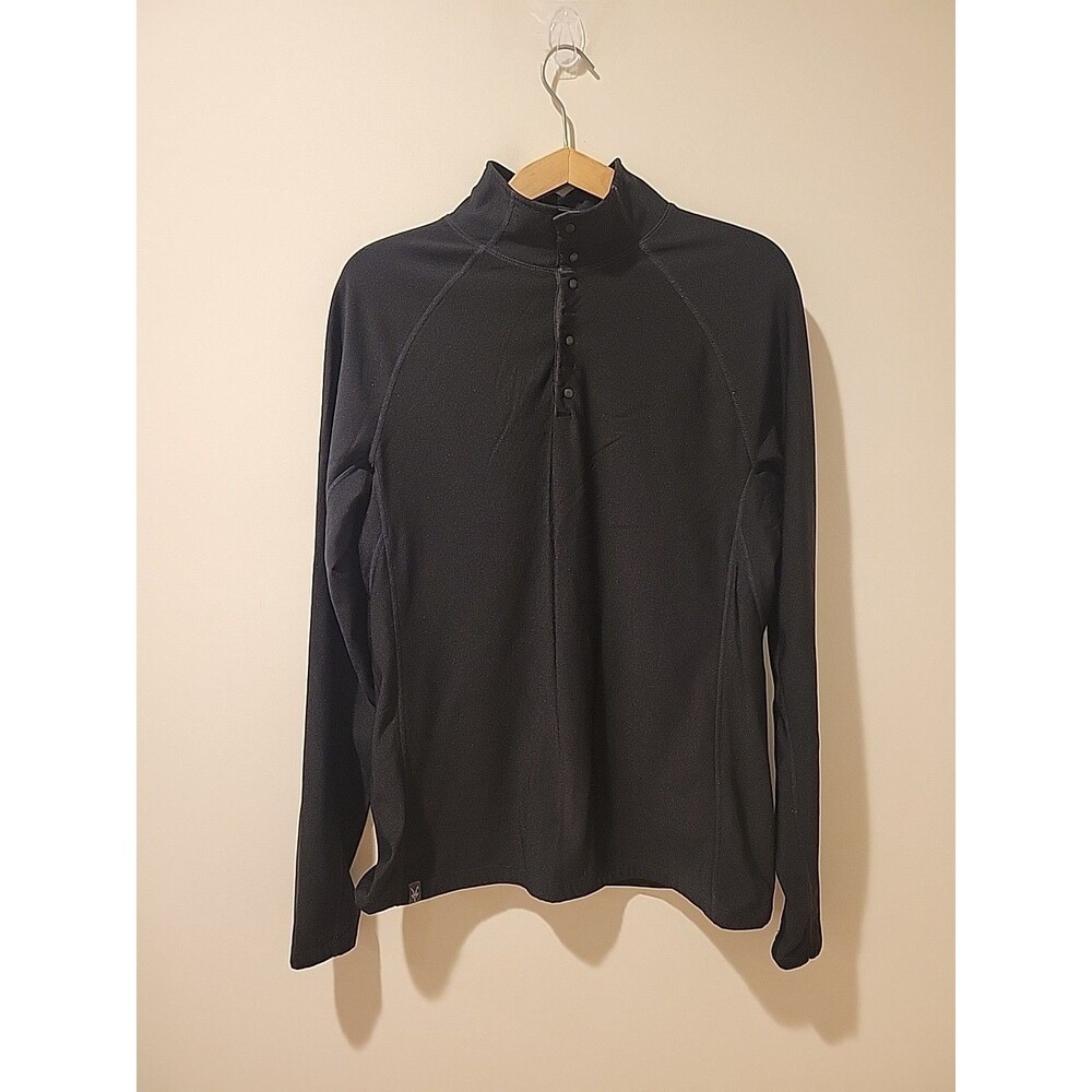 Ibex Sweater Fleece Lined Snap Neck Long Sleeve Pullover Top Black L Outdoors